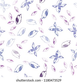 Light Pink, Blue vector seamless abstract background with leaves. Sketchy doodles with leaves on blurred background. Design for textile, fabric, wallpapers.