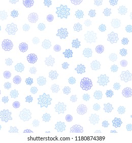 Light Pink, Blue vector seamless layout with bright snowflakes. Shining colored illustration with snow in christmas style. Pattern for design of window blinds, curtains.