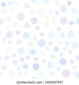 Light Pink, Blue vector seamless background with xmas snowflakes. Shining colored illustration with snow in christmas style. Trendy design for wallpaper, fabric makers.