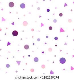 Light Pink, Blue vector seamless cover in polygonal style with circles. Glitter abstract illustration with spheres, triangular lines. Pattern for design of window blinds, curtains.