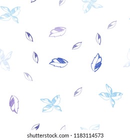 Light Pink, Blue vector seamless natural backdrop with leaves. Glitter abstract illustration with doodles and leaves. Pattern for design of fabric, wallpapers.