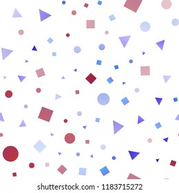 Light Pink, Blue vector seamless template with crystals, circles, squares. Abstract gradient illustration with circles, triangles, cubes. Pattern for design of window blinds, curtains.