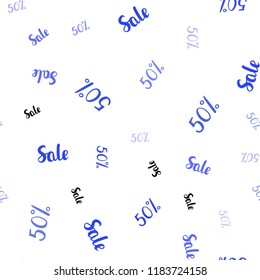Light Pink, Blue vector seamless texture with selling prices 50 %. Shining colorful illustration with isolated selling prices. Template for season sales, shopping ads.