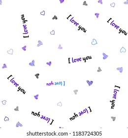 Light Pink, Blue vector seamless texture with lovely hearts. Blurred decorative design in doodle style with hearts. Pattern can be used for valentine's ad, booklets.