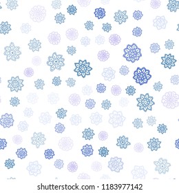 Light Pink, Blue vector seamless cover with beautiful snowflakes. Glitter abstract illustration with crystals of ice. Pattern for design of window blinds, curtains.