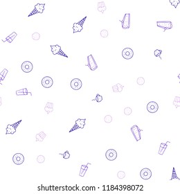 Light Pink, Blue vector seamless texture with delicious snacks. Blurred decorative design of snacks in doodle style. Pattern for ad, booklets, leaflets of restaurants.