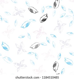 Light Pink, Blue vector seamless doodle backdrop with leaves. Creative illustration in blurred style with leaves. Pattern for design of window blinds, curtains.
