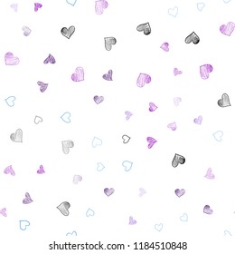 Light Pink, Blue vector seamless texture with lovely hearts. Hearts on blurred abstract background with colorful gradient. Pattern for carnival, festival romantic leaflets.