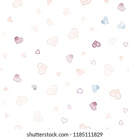 Light Pink, Blue vector seamless pattern with colorful hearts. Beautiful colored illustration with hearts in celebration style. Template for Valentine's greeting postcards.
