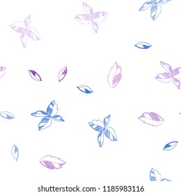 Light Pink, Blue vector seamless doodle template with leaves. Decorative illustration with doodles on abstract template. Pattern for design of fabric, wallpapers.