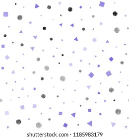 Light Pink, Blue vector seamless pattern with polygonal style with circles. Glitter abstract illustration with spheres, squares, lines. Pattern for trendy fabric, wallpapers.