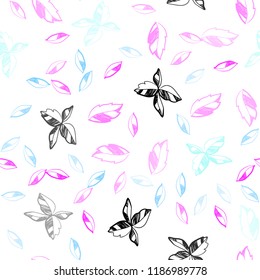 Light Pink, Blue vector seamless natural pattern with leaves. Shining colored illustration with leaves in doodle style. Pattern for trendy fabric, wallpapers.