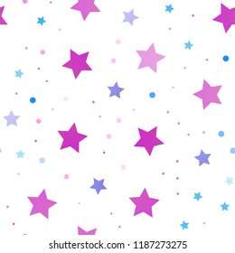 Light Pink, Blue vector seamless cover with small and big stars. Stars on blurred abstract background with gradient. The template can be used as a background.