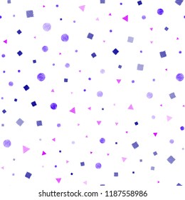 Light Pink, Blue vector seamless template with crystals, circles, squares. Illustration with set of colorful circles, triangles, squares. Trendy design for wallpaper, fabric makers.
