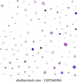 Light Pink, Blue vector seamless pattern with polygonal style with circles. Circles, lines, rhombus with colorful gradient. Pattern for trendy fabric, wallpapers.