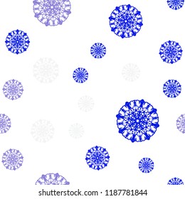 Light Pink, Blue vector seamless layout with bright snowflakes. Glitter abstract illustration with crystals of ice. Trendy design for wallpaper, fabric makers.