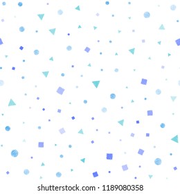 Light Pink, Blue vector seamless texture with poly style with circles, cubes. Illustration with colorful circles, triangles, rectangles. Pattern for design of fabric, wallpapers.