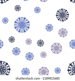 Light Pink, Blue vector seamless background with xmas snowflakes. Snow on blurred abstract background with gradient. Pattern for trendy fabric, wallpapers.