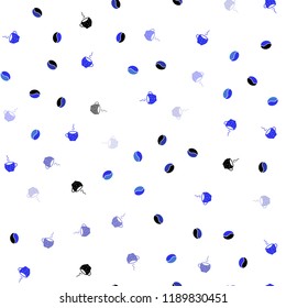 Light Pink, Blue vector seamless background with coffee, beans. Decorative gradient design of coffee cups and beans. Template of a black hot beverage in a cafe.