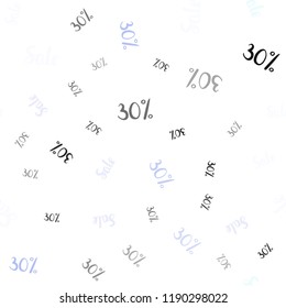 Light Pink, Blue vector seamless background with 30 % signs of sales. Colored words of sales with gradient on white background. Template for season sales, shopping ads.