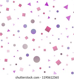 Light Pink, Blue vector seamless background with triangles, circles, cubes. Circles, lines, rhombus with colorful gradient. Pattern for design of fabric, wallpapers.