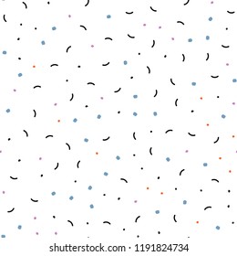 Light Pink, Blue vector seamless backdrop with dots and lines. Abstract illustration with colorful discs and triangles. Pattern for design of window blinds, curtains.