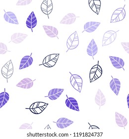 Light Pink, Blue vector seamless elegant background with leaves. Sketchy doodles with leaves on blurred background. Pattern for design of fabric, wallpapers.
