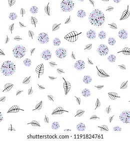 Light Pink, Blue vector seamless doodle background with leaves, flowers. Doodle with leaves, flowers in Origami style. Pattern for design of window blinds, curtains.