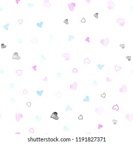 Light Pink, Blue vector seamless texture with lovely hearts. Hearts on blurred abstract background with colorful gradient. Pattern for marriage gifts, congratulations.