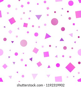 Light Pink, Blue vector seamless template with crystals, circles, squares. Abstract illustration with colorful dots, lines, cubes. Trendy design for wallpaper, fabric makers.