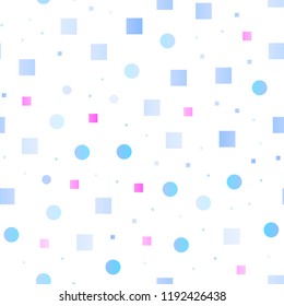 Light Pink, Blue vector seamless texture with disks, rectangles. Colorful illustration with circles, squares in nature style. Template for business cards, websites.