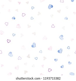 Light Pink, Blue vector seamless template with doodle hearts. Glitter abstract illustration with colorful hearts in romantic style. Pattern for marriage gifts, congratulations.