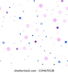 Light Pink, Blue vector seamless pattern with spheres, squares. Decorative design in abstract style with circles, rectangles. Template for business cards, websites.