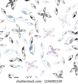 Light Pink, Blue vector seamless elegant background with leaves. Colorful illustration in doodle style with leaves. Template for business cards, websites.