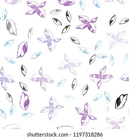 Light Pink, Blue vector seamless doodle pattern with leaves. leaves on blurred abstract background with gradient. Pattern for design of fabric, wallpapers.