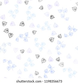 Light Pink, Blue vector seamless elegant background with leaves. A vague abstract illustration with leaves in doodles style. Pattern for design of fabric, wallpapers.