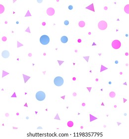 Light Pink, Blue vector seamless cover in polygonal style with circles. Glitter abstract illustration with spheres, triangular lines. Pattern for trendy fabric, wallpapers.
