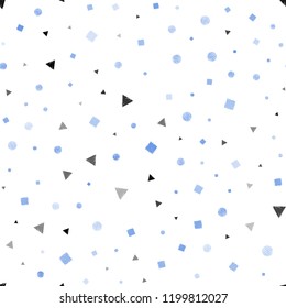 Light Pink, Blue vector seamless backdrop with lines, circles, rhombus. Glitter abstract illustration with spheres, squares, lines. Pattern for design of fabric, wallpapers.