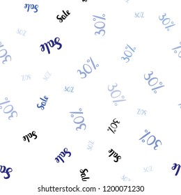 Light Pink, Blue vector seamless pattern with 30 percentage signs. Colored words of sales with gradient on white background. Pattern for ads, posters, banners of sales.