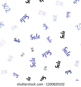 Light Pink, Blue vector seamless texture with selling prices 30 %. Illustration with signs of sales on abstract template. Template for season sales, shopping ads.