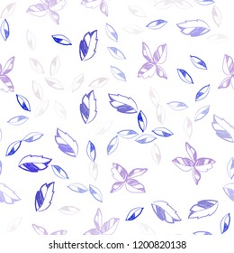 Light Pink, Blue vector seamless elegant template with leaves. A vague abstract illustration with leaves in doodles style. Pattern for design of window blinds, curtains.