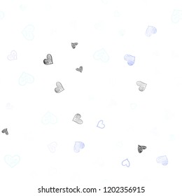 Light Pink, Blue vector seamless template with doodle hearts. Hearts on blurred abstract background with colorful gradient. Pattern can be used for valentine's ad, booklets.