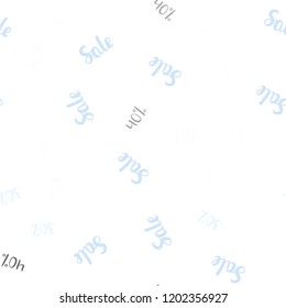 Light Pink, Blue vector seamless cover with symbols of 30, 40, 50 % sales. Colored words of sales with gradient on white background. Backdrop for super sales on Black Friday.