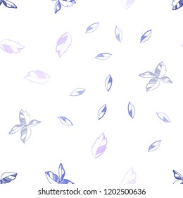 Light Pink, Blue vector seamless elegant wallpaper with leaves. Colorful abstract illustration with leaves in doodle style. Pattern for design of window blinds, curtains.