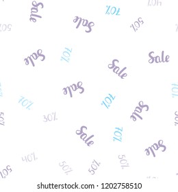 Light Pink, Blue vector seamless template with 30%, 40%, 50% selling. Illustration with signs of sales on abstract template. Backdrop for mega promotions, discounts.