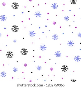 Light Pink, Blue vector seamless template with ice snowflakes. Colorful decorative design in xmas style with snow. Pattern for design of window blinds, curtains.