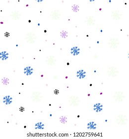 Light Pink, Blue vector seamless background with xmas snowflakes. Colorful snowflakes with gradient on abstract background. Pattern for design of fabric, wallpapers.