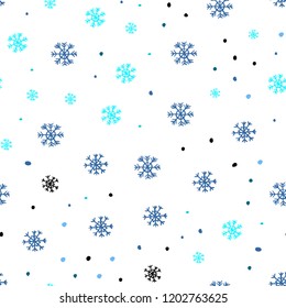 Light Pink, Blue vector seamless layout with bright snowflakes. Shining colorful illustration with snow on abstract template. Pattern for design of window blinds, curtains.