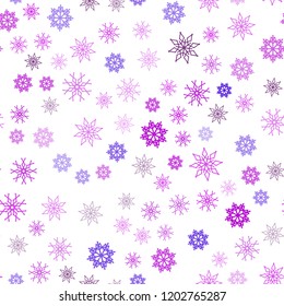 Light Pink, Blue vector seamless texture with colored snowflakes. Blurred decorative design in xmas style with snow. Pattern for design of window blinds, curtains.