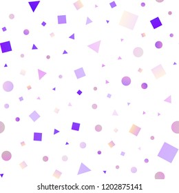 Light Pink, Blue vector seamless backdrop with lines, circles, rhombus. Illustration with set of colorful circles, triangles, squares. Pattern for design of window blinds, curtains.